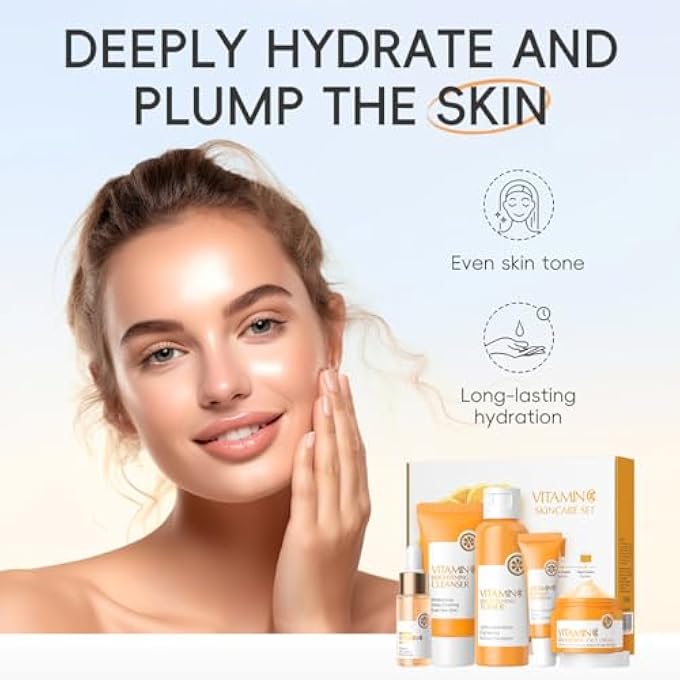 STRBOXONG 5 PIECE VITAMIN C SKINCARE SET, MOISTURIZING FACE SKIN CARE KIT WITH FACIAL CLEANSER, FACE SERUM, FACE CREAM, EYE CREAM, TONER FOR HYDRATING SKIN, ANTI-AGING SKINCARE GIFT SET FOR TEENAGE GIRLS - Image 2